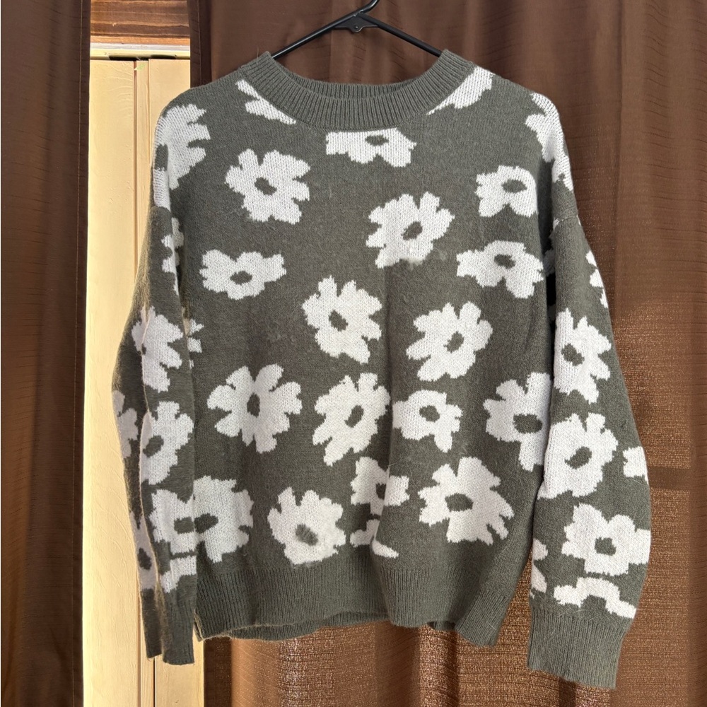 Maurices Olive and White Floral Sweater